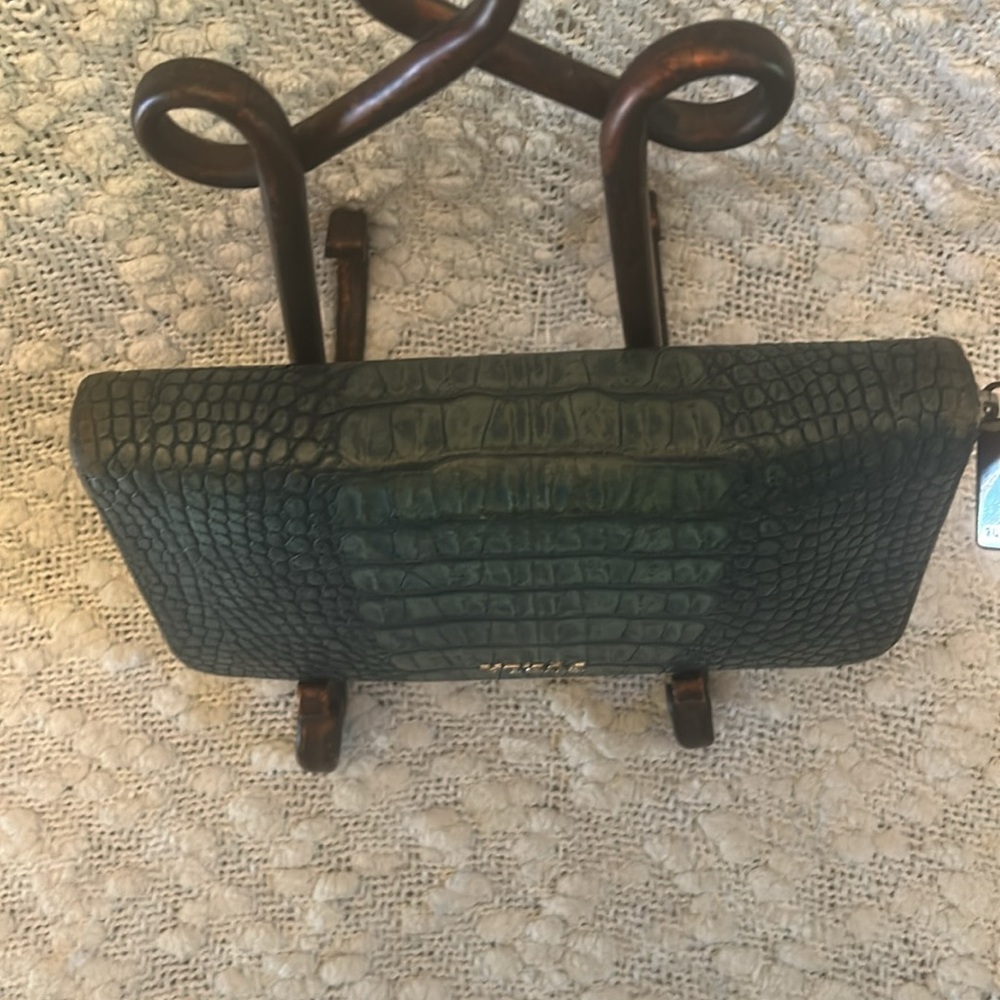 Furla Croc Embossed Teal Leather Full Zip Wallet - Picture 5 of 11